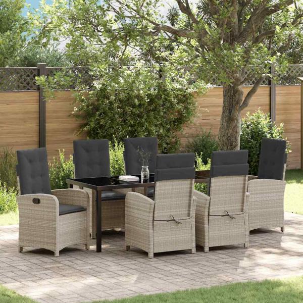ARDEBO.de - Garten Essgruppe 7 stk. Hellgrau Poly-Rattan