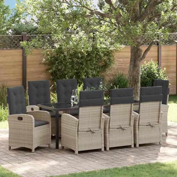 ARDEBO.de - Garten Essgruppe 9 stk. Hellgrau Poly-Rattan