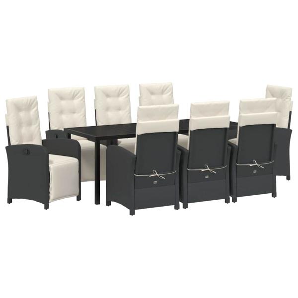 Garten Essgruppe mit Kissen 9 pcs Schwarz Poly-Rattan