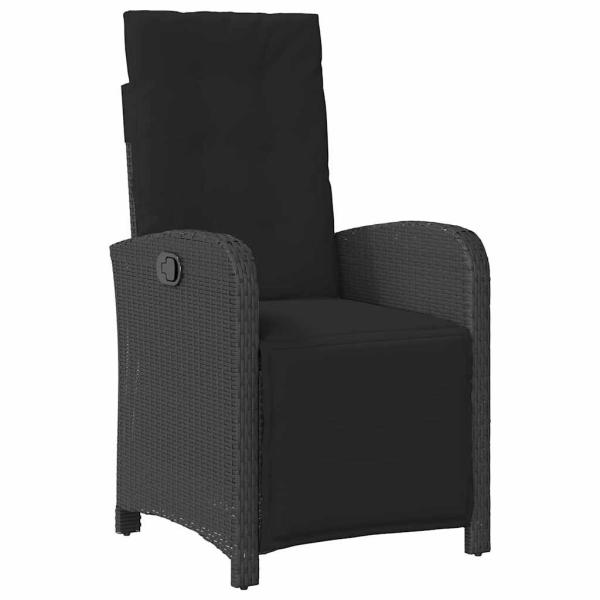 7-teilige Garten Essgruppe mit Kissen Schwarz Poly Rattan, Gartentisch Schwarz 160x80x73 cm Tempered Glass