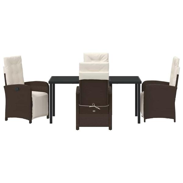 5-teiliges Garten Essgruppe mit Kissen, Braunes Poly Rattan, Gartentisch Schwarz 160x80x73 cm, gehärtetes Glas