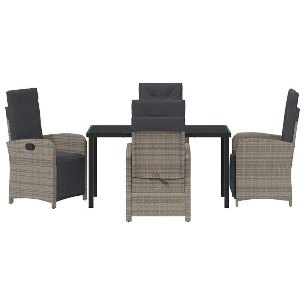 5-teiliges Garten Esstisch Set mit Kissen Grau Poly Rattan, Gartentisch Schwarz 140x80x73 cm Tempered Glass