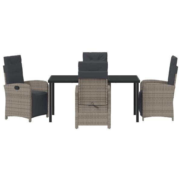 5-teiliges Garten Essset mit Kissen Grau Poly Rattan, Gartentisch Schwarz 160x80x73 cm Sicherheitsglas