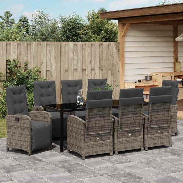 Garten Essgruppe mit Kissen 9 pcs Grau Poly-Rattan