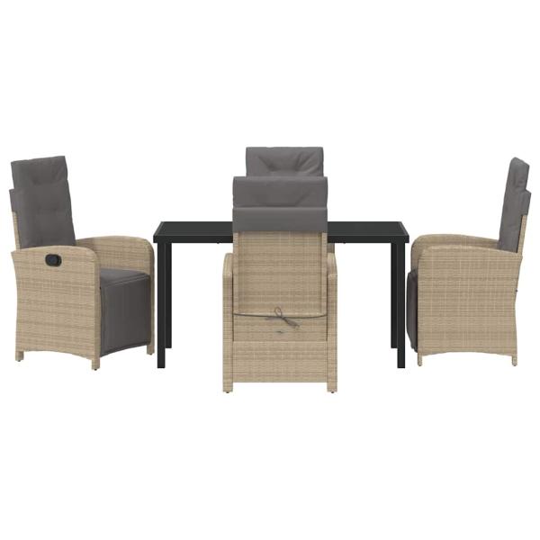 5-teiliges Garten Essgruppe mit Kissen Beige Poly Rattan, Gartentisch Schwarz 140x80x73 cm Tempered Glas