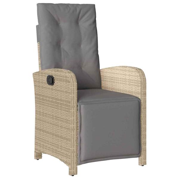 7-teiliges Garten-Essset mit Kissen Beige Poly Rattan, Gartentisch Schwarz 200x80x73 cm mit Sicherheitsglas