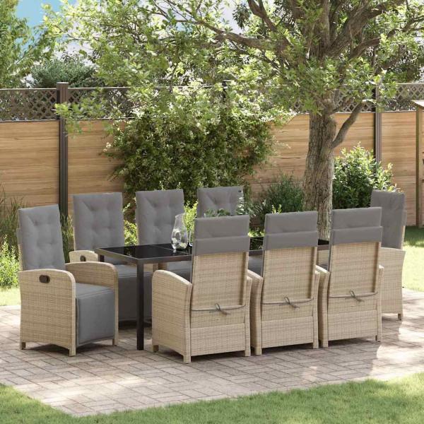 ARDEBO.de - Garten Essgruppe 9 stk. Beige Poly-Rattan