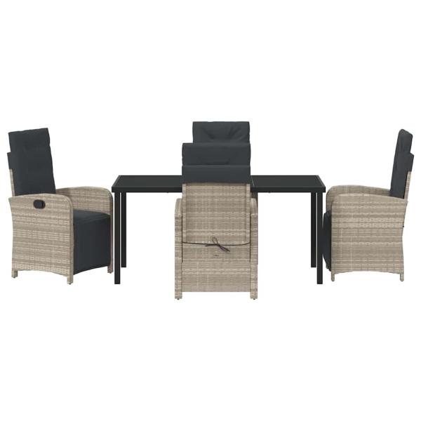 5-teiliges Garten Essset mit Kissen Hellgrau Poly Rattan, Gartentisch Schwarz 160x80x73 cm Tempered Glass