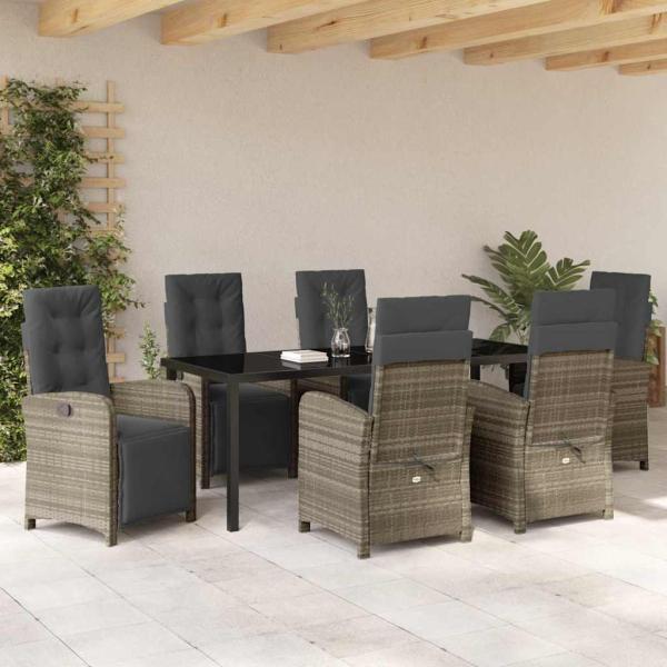 Garten Essgruppe 7 stk. Hellgrau Poly-Rattan