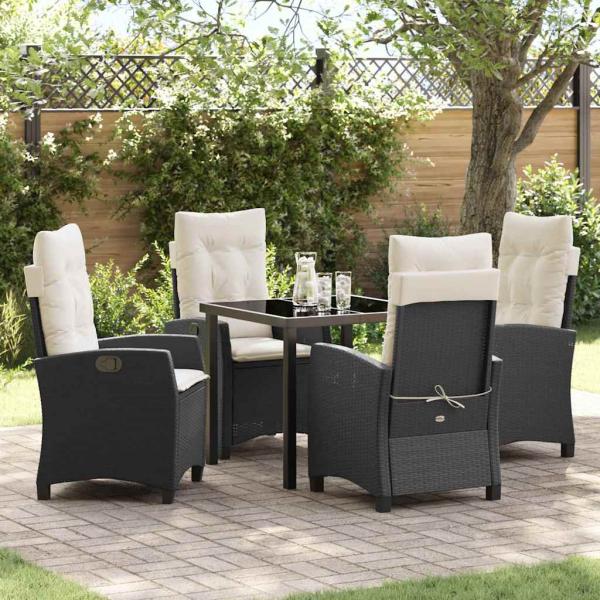 ARDEBO.de - 5-teiliges Garten-Essenset mit Kissen Schwarzes Poly Rattan