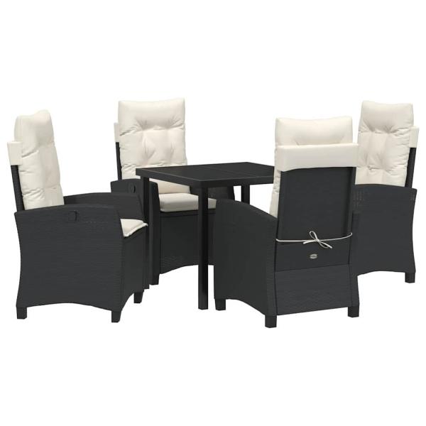 5-teiliges Garten-Essenset mit Kissen Schwarzes Poly Rattan