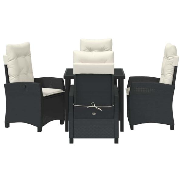 5-teiliges Garten-Essenset mit Kissen Schwarzes Poly Rattan