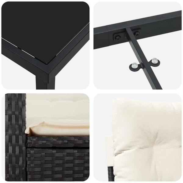 5-teiliges Garten-Essenset mit Kissen Schwarzes Poly Rattan
