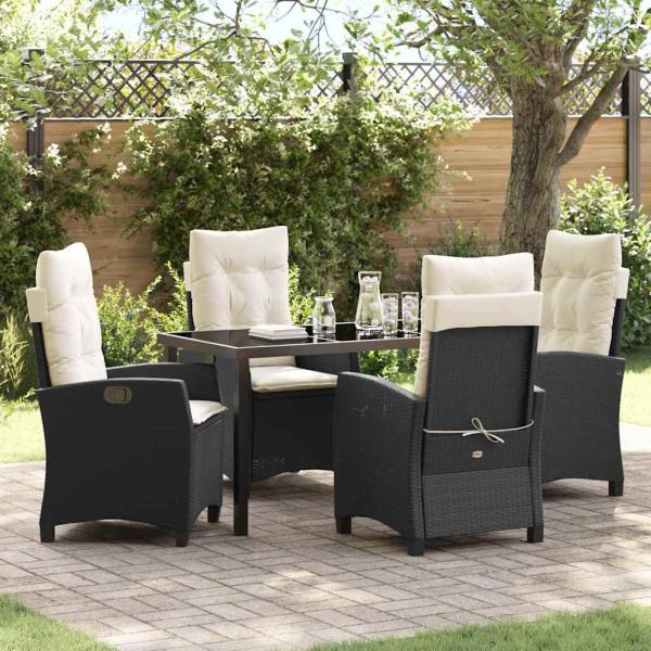 ARDEBO.de - 5-teiliges Garten-Esszimmer-Set mit Kissen Schwarzes Poly-Rattan