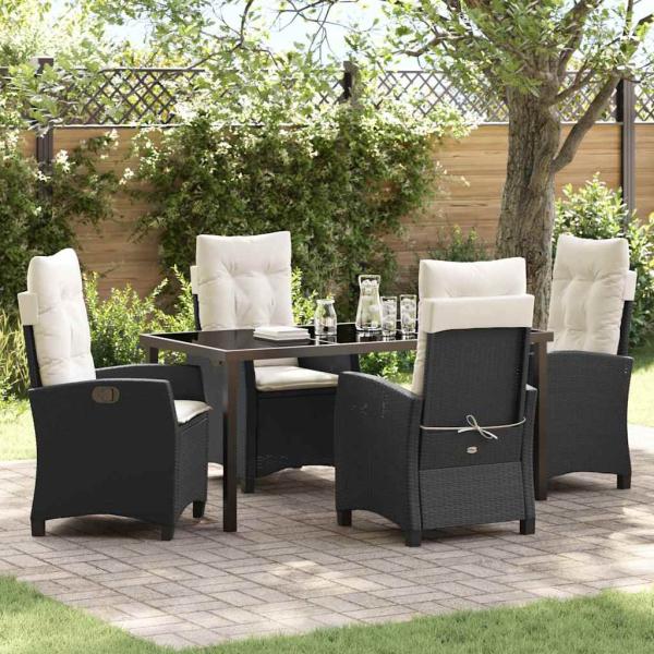 ARDEBO.de - 5-teiliges Garten-Essgruppen-Set mit Kissen in Schwarz Poly Rattan