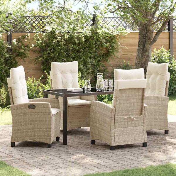 ARDEBO.de - 5-teiliges Garten-Ess-Set mit Kissen Beige Poly-Rattan