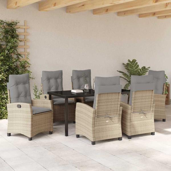 7-teiliges Garten-Dining-Set mit Kissen in Beige Poly-Rattan