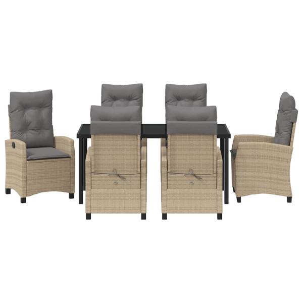 7-teiliges Garten-Dining-Set mit Kissen in Beige Poly-Rattan