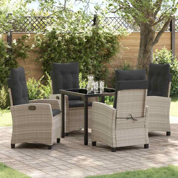 ARDEBO.de - 5-teiliges Garten-Dining-Set mit Kissen in Hellgrau aus Poly-Rattan