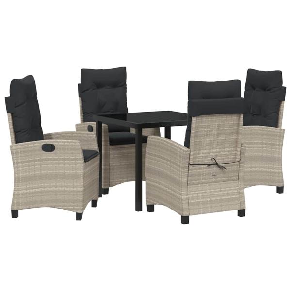 5-teiliges Garten-Dining-Set mit Kissen in Hellgrau aus Poly-Rattan