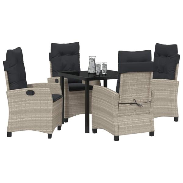 5-teiliges Garten-Dining-Set mit Kissen in Hellgrau aus Poly-Rattan