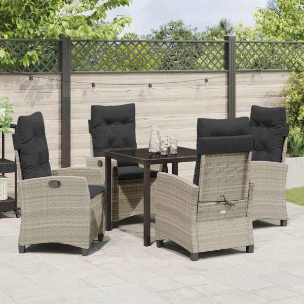 5-teiliges Garten-Dining-Set mit Kissen in Hellgrau aus Poly-Rattan