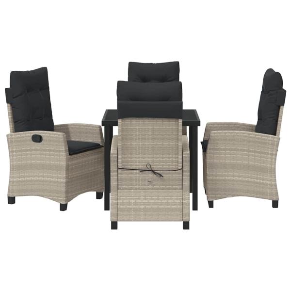 5-teiliges Garten-Dining-Set mit Kissen in Hellgrau aus Poly-Rattan