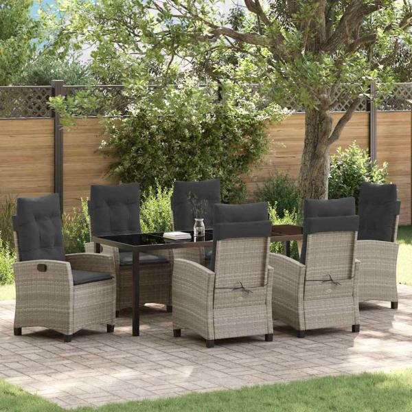 ARDEBO.de - Garten Essgruppe 7 stk. Hellgrau Poly-Rattan