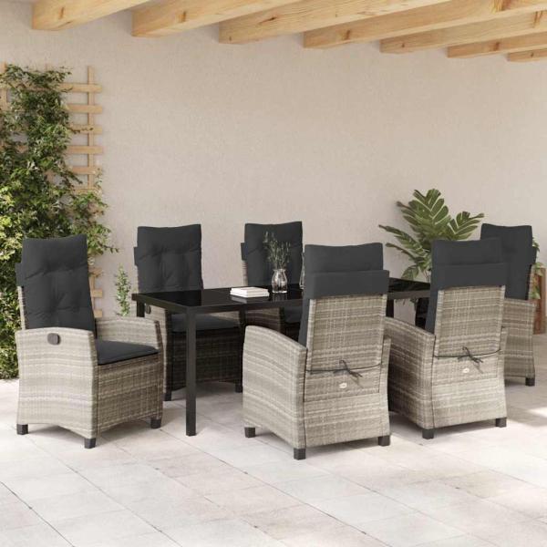 Garten Essgruppe 7 stk. Hellgrau Poly-Rattan