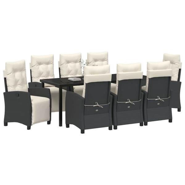 ARDEBO.de - 9-teiliges Garten-Dining-Set Schwarz Poly-Rattan