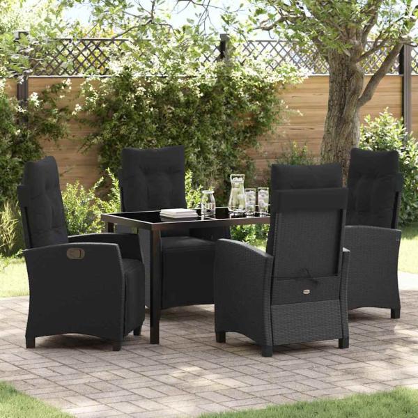 ARDEBO.de - 5-teiliges Garten-Dining-Set Schwarz Poly-Rattan