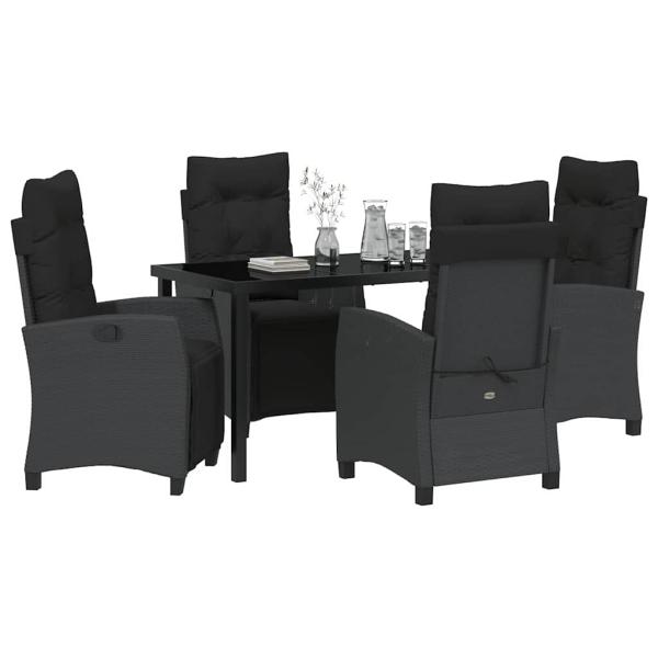 5-teiliges Garten-Dining-Set Schwarz Poly-Rattan