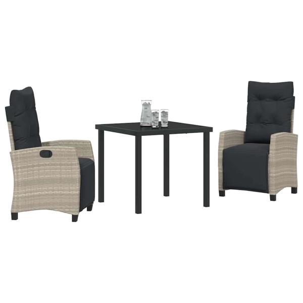 3-teiliges Garten-Essset Hellgrau Poly-Rattan