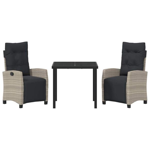 3-teiliges Garten-Essset Hellgrau Poly-Rattan