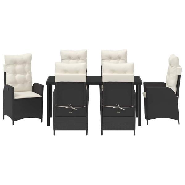 7-teiliges Garten-Esstisch-Set mit Kissen Schwarz Poly Rattan