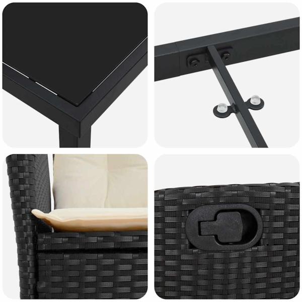 7-teiliges Garten-Esstisch-Set mit Kissen Schwarz Poly Rattan