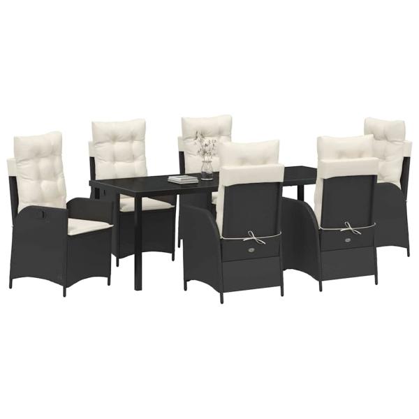 ARDEBO.de - 7-teiliges Garten-Diningset mit Kissen - Schwarzes Poly-Rattan