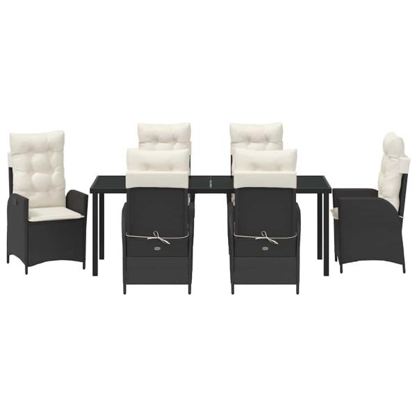 7-teiliges Garten-Diningset mit Kissen - Schwarzes Poly-Rattan