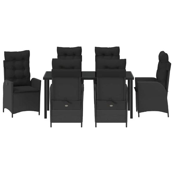 7-teiliges Garten-Esszimmer-Set mit Polstern Schwarz Poly-Rattan