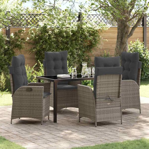 ARDEBO.de - 5-teiliges Garten-Dining-Set mit Kissen Grau Poly Rattan