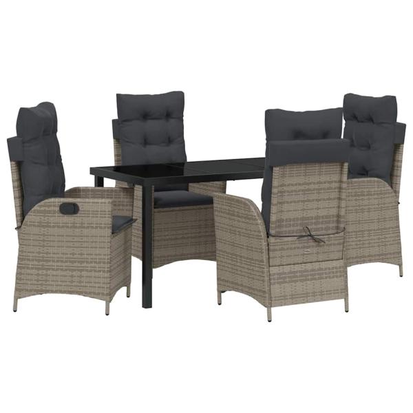 5-teiliges Garten-Dining-Set mit Kissen Grau Poly Rattan