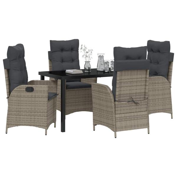 5-teiliges Garten-Dining-Set mit Kissen Grau Poly Rattan