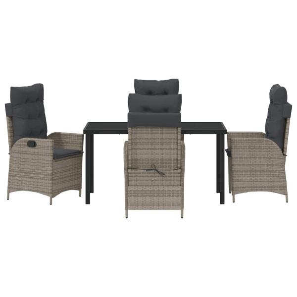5-teiliges Garten-Dining-Set mit Kissen Grau Poly Rattan