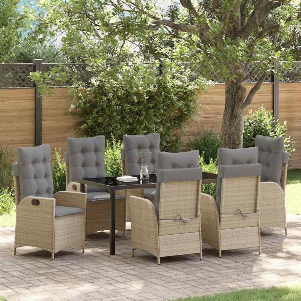 ARDEBO.de - 7-teiliges Garten-Diningset mit Kissen Beige Poly-Rattan