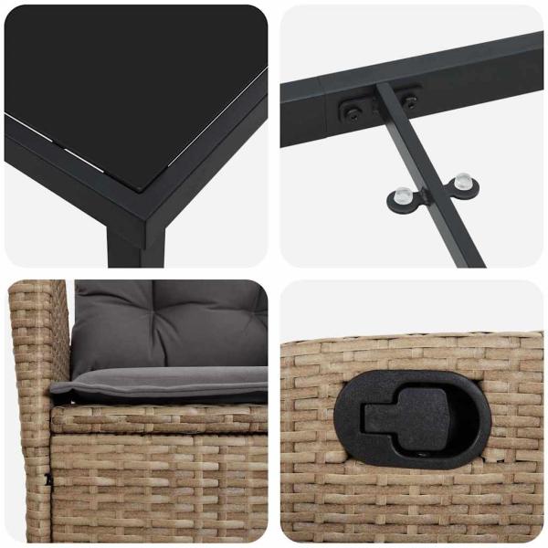 7-teiliges Garten-Diningset mit Kissen Beige Poly-Rattan
