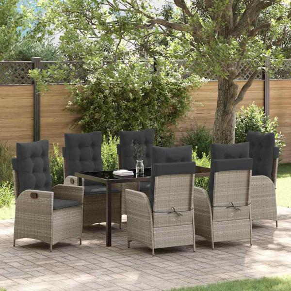 ARDEBO.de - 7-teiliges Garten-Dining-Set mit Kissen Hellgrau Poly-Rattan