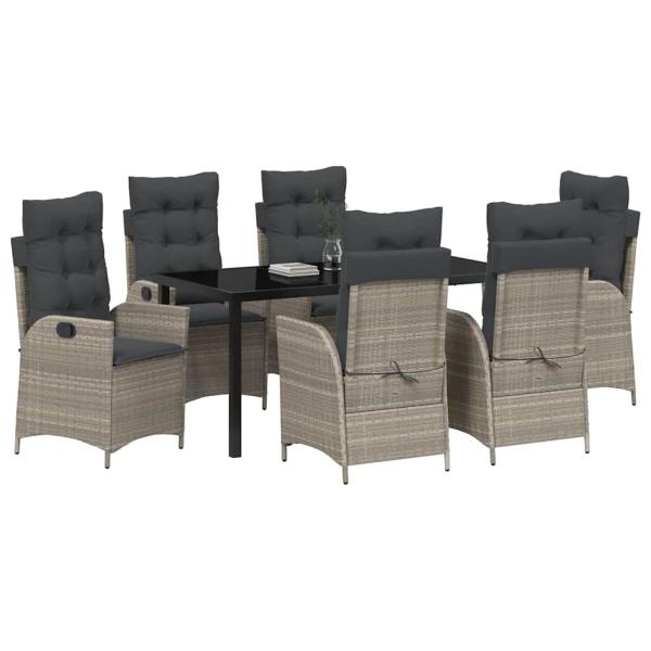 7-teiliges Garten-Dining-Set mit Kissen Hellgrau Poly-Rattan