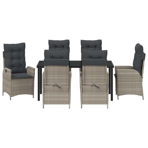 7-teiliges Garten-Dining-Set mit Kissen Hellgrau Poly-Rattan