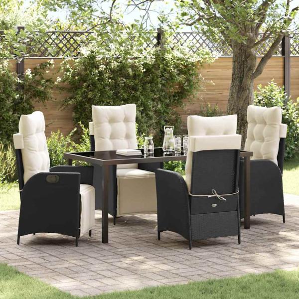 ARDEBO.de - 5-teiliges Garten-Dining-Set Schwarz Poly-Rattan
