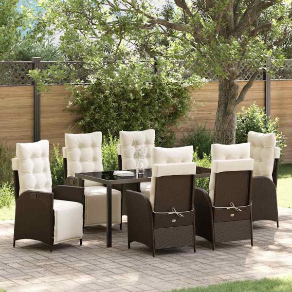 ARDEBO.de - 7-teiliges Garten-Essensemble Braun Poly-Rattan